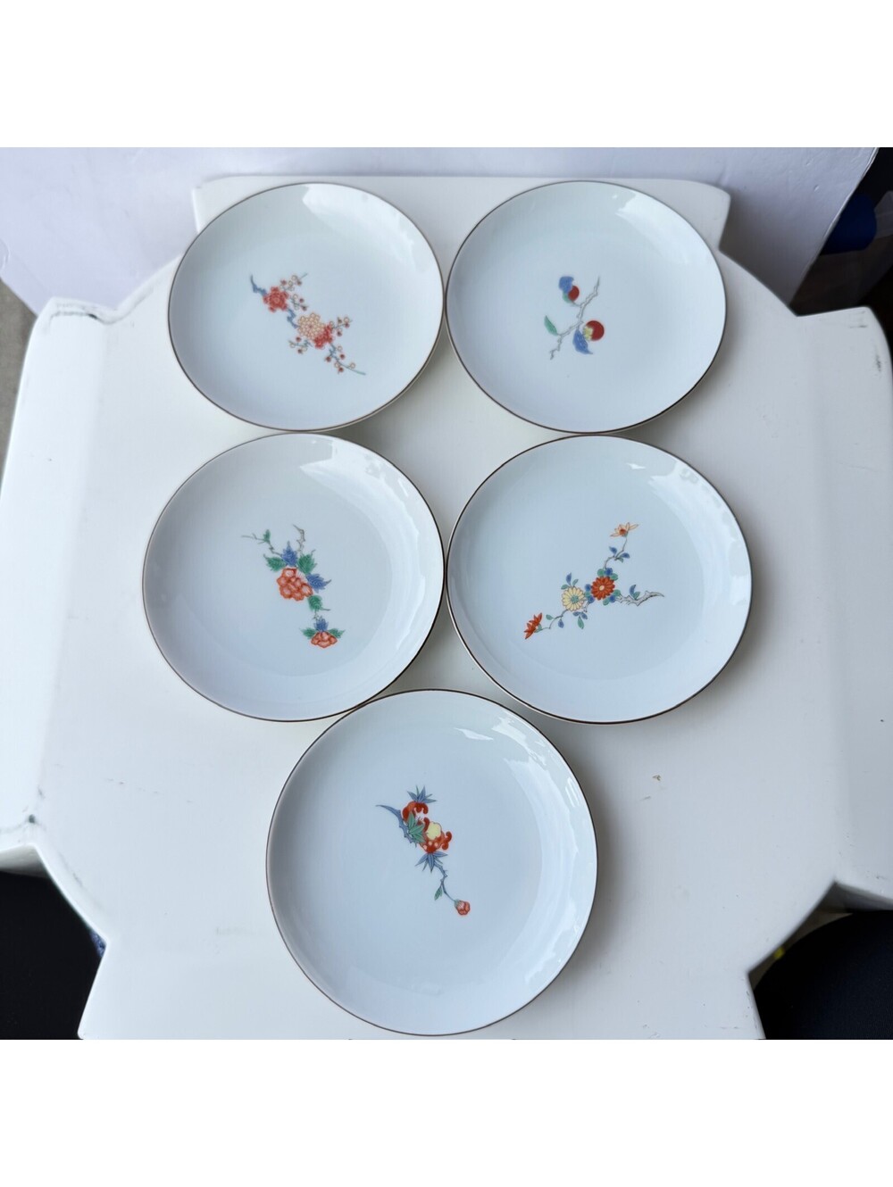Set of 5 Vintage Japanese Porcelain Floral Bread Plates 5.5" Storage Location B-